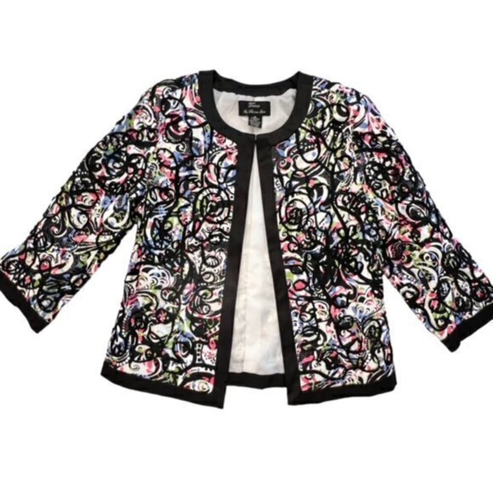Trenz by Theresa‎ Renz Jacket Blazer Small Lined 3/4 Sleeve Embellish Career EUC